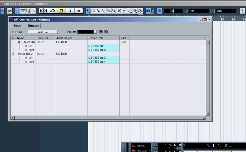 US-1800 Devices->VST Connections within Cubase LE5